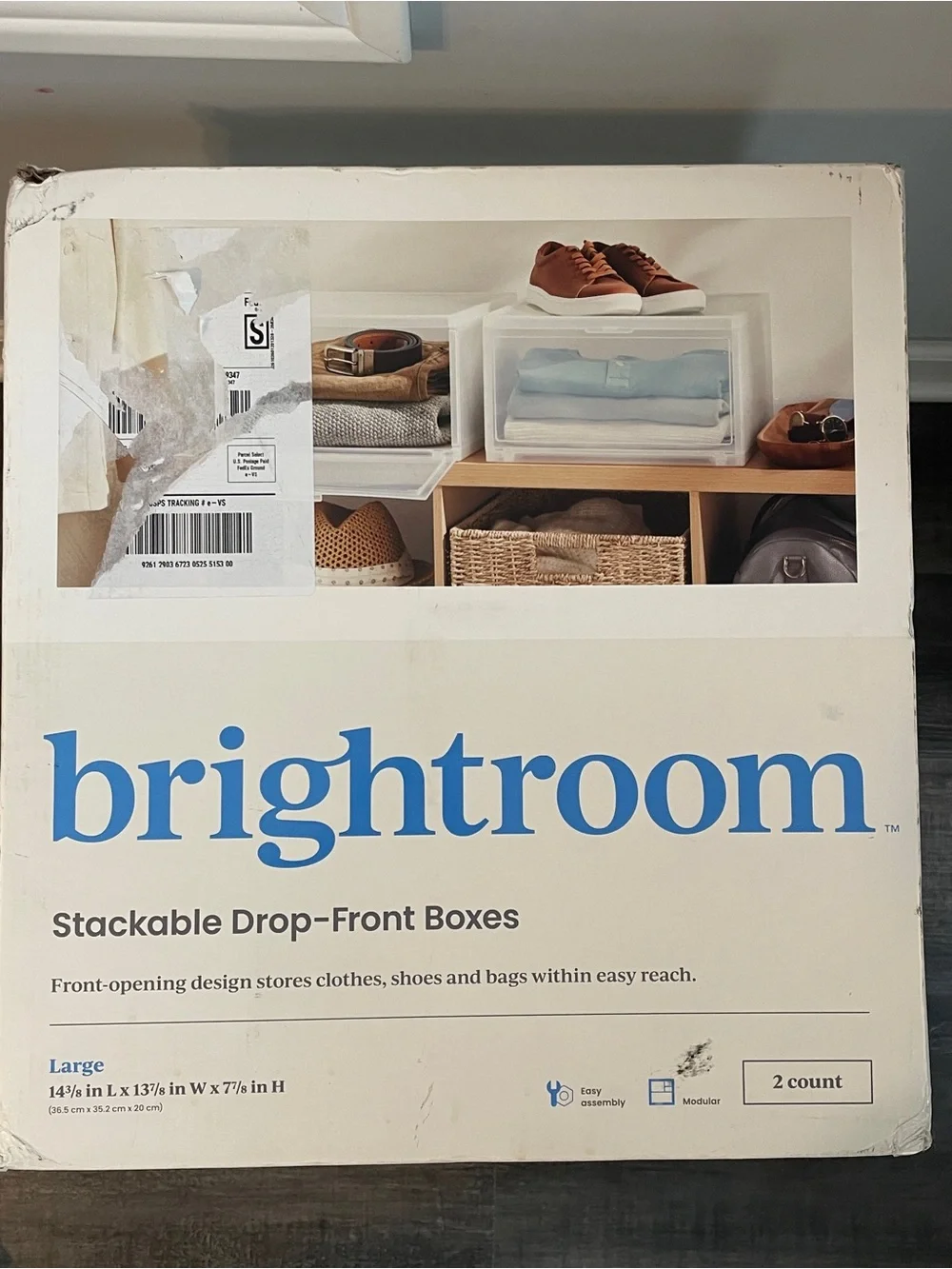 2 New Brightroom Clear Stackable Drop-Front Boxes - White/Clear